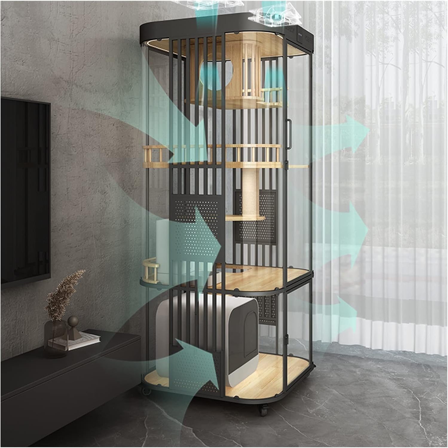 review Cat House/Cat Condo Glass cat Cabinet Large Space Panoramic cat cage Home cat Climbing Frame cat Villa Pet Cage, Medium