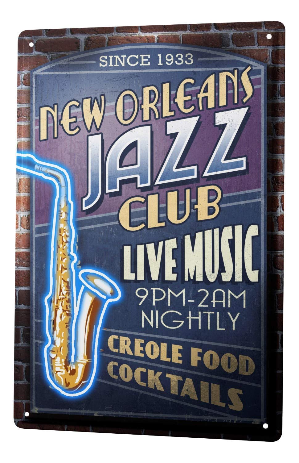 Tin Sign Metal Wall Plaque Postertravel Kitchen Jazz New Orleans Tin Sign 7.8X11.8 Inch