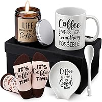 Vabean 5-Piece Coffee Lover Gift Set: Mug, Spoon Holder, Candle & Socks in Gift Box - Ideal Valentine's Day Birthday Gifts for Men Women