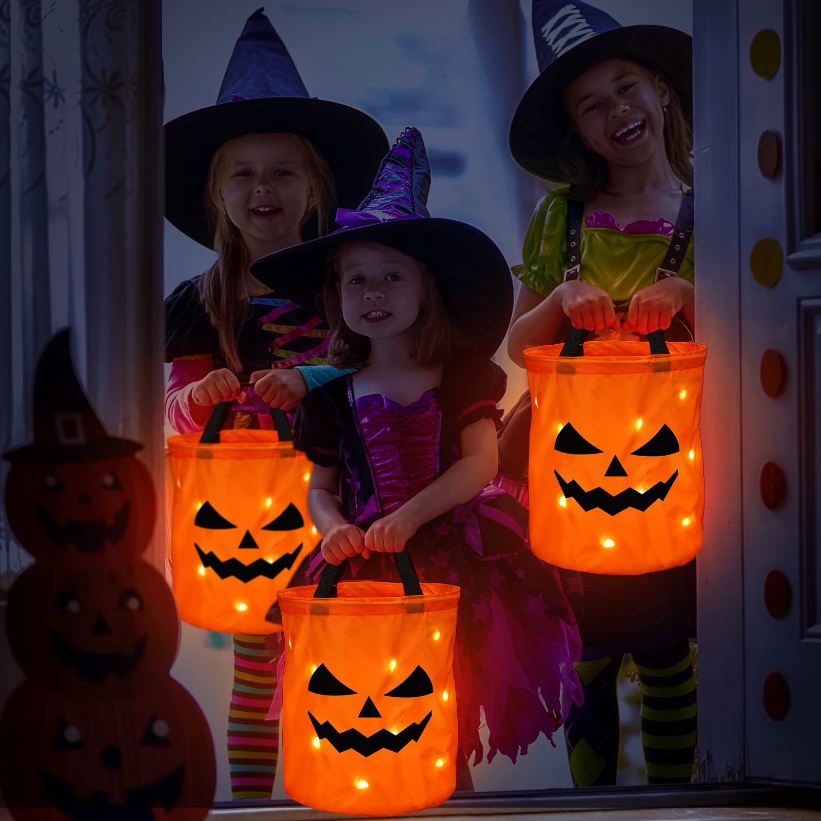 Halloween-Set: 3 Süßigkeitenschalen + 3 LED-Lichtboxen (Kürbis, Spinne, Geist) – Für Partys & Deko