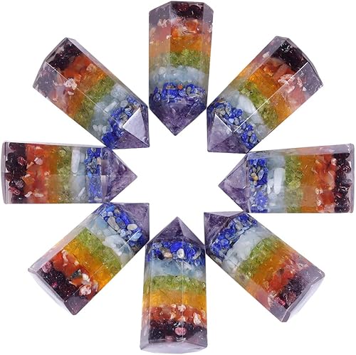 Miniatura 3 de Rockcloud Paquete de 2 puntas de varita de cristal curativo, 6 piedras de prisma facetadas para terapia de meditación de 2 pulgadas, piedra de