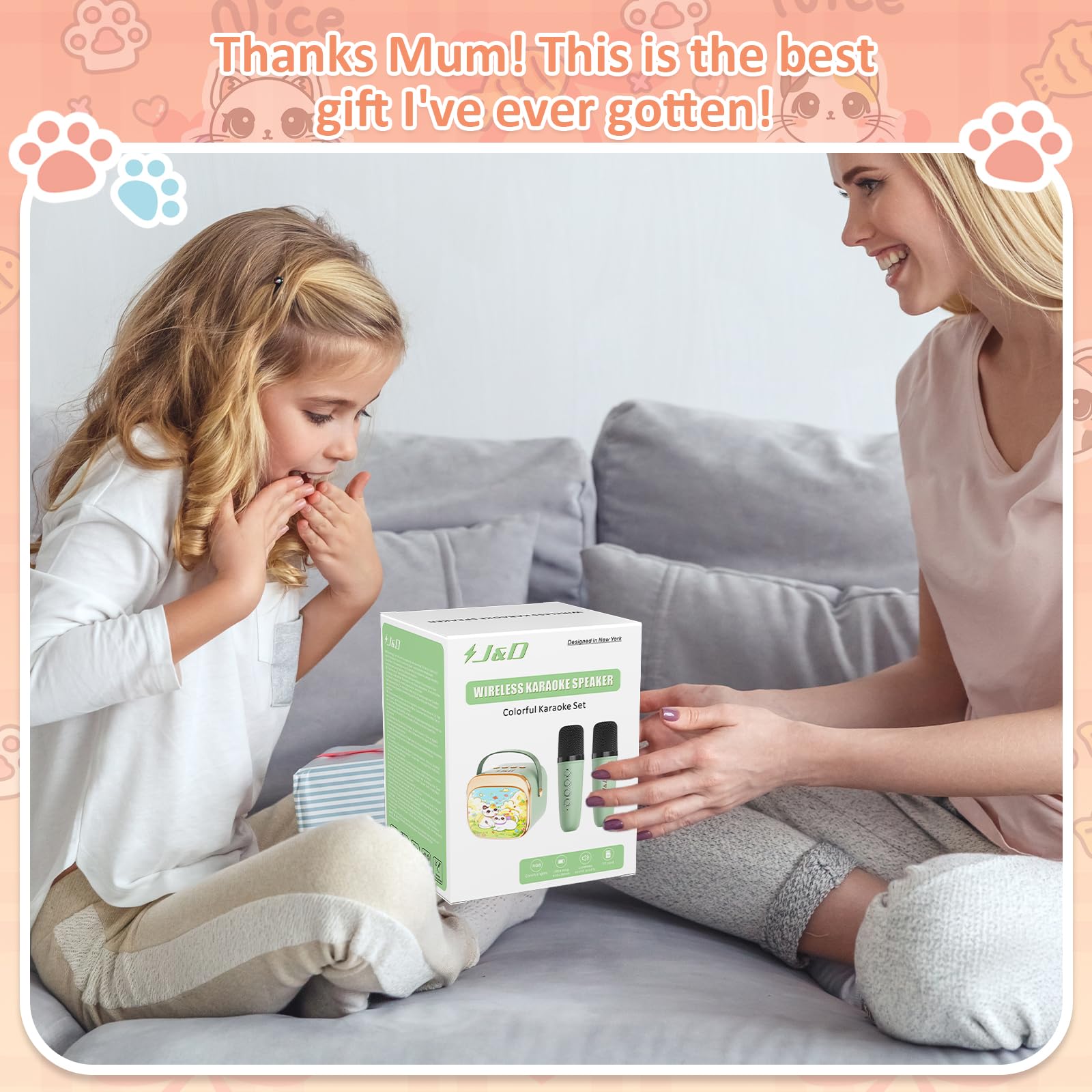 Mini máquina de karaoke para niños y adultos, altavoz Bluetooth portátil con 2 micrófonos inalámbricos y calcomanía de gato para niñas y niños de 3 a 10 años, regalos de cumpleaños, juguetes de 6