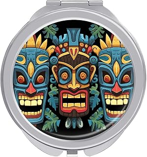 Colorful Tiki Mask Pattern Travel Makeup Mirr...