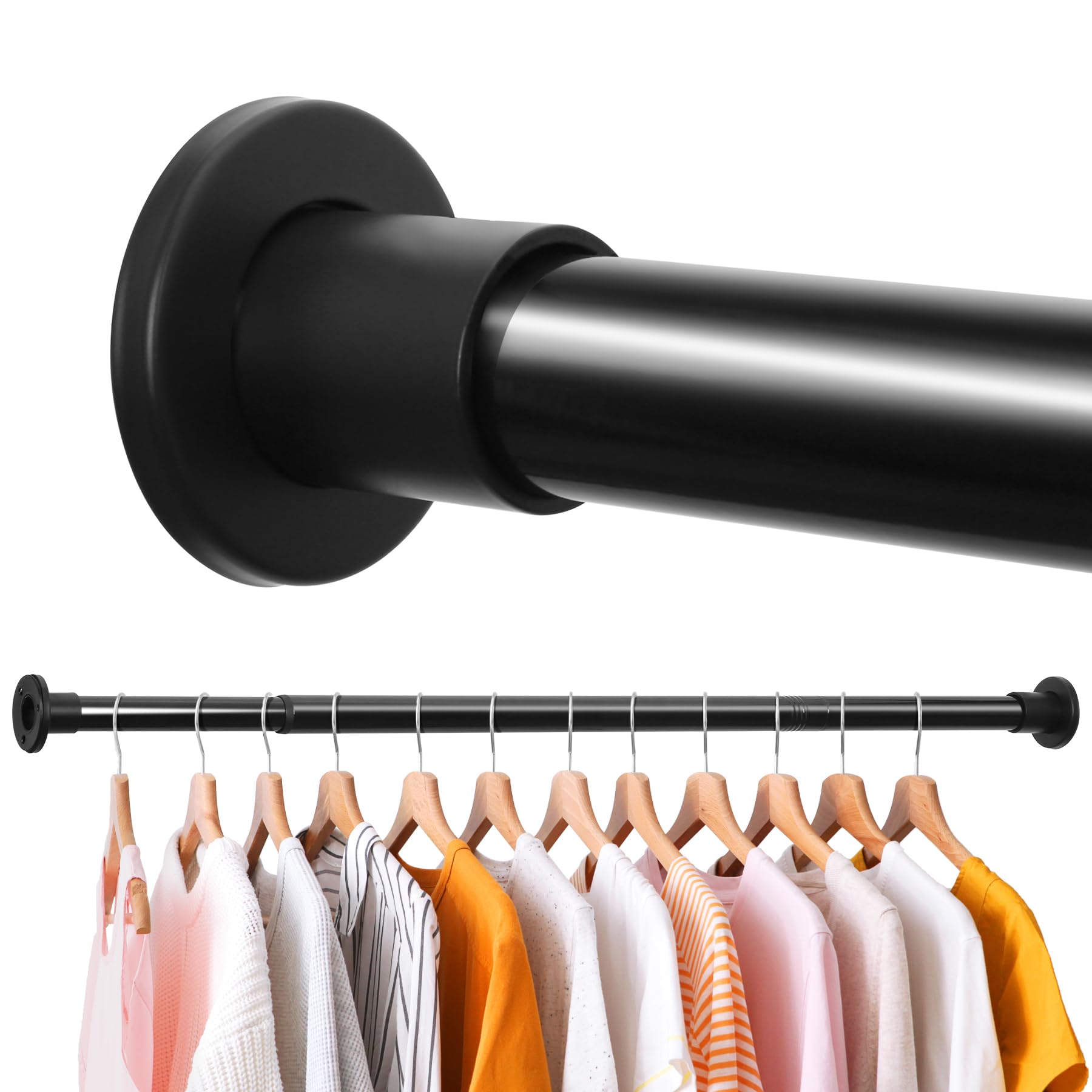 Upgraded Closet Rods for Hanging Clothes, 18 to 63 Inches Adjustable Heavy Duty Closet Rod, Metal Closet Poles, Easy to Install Closet Bar for Closet Wardrobes Laundry, Perfect for Closet Organizer