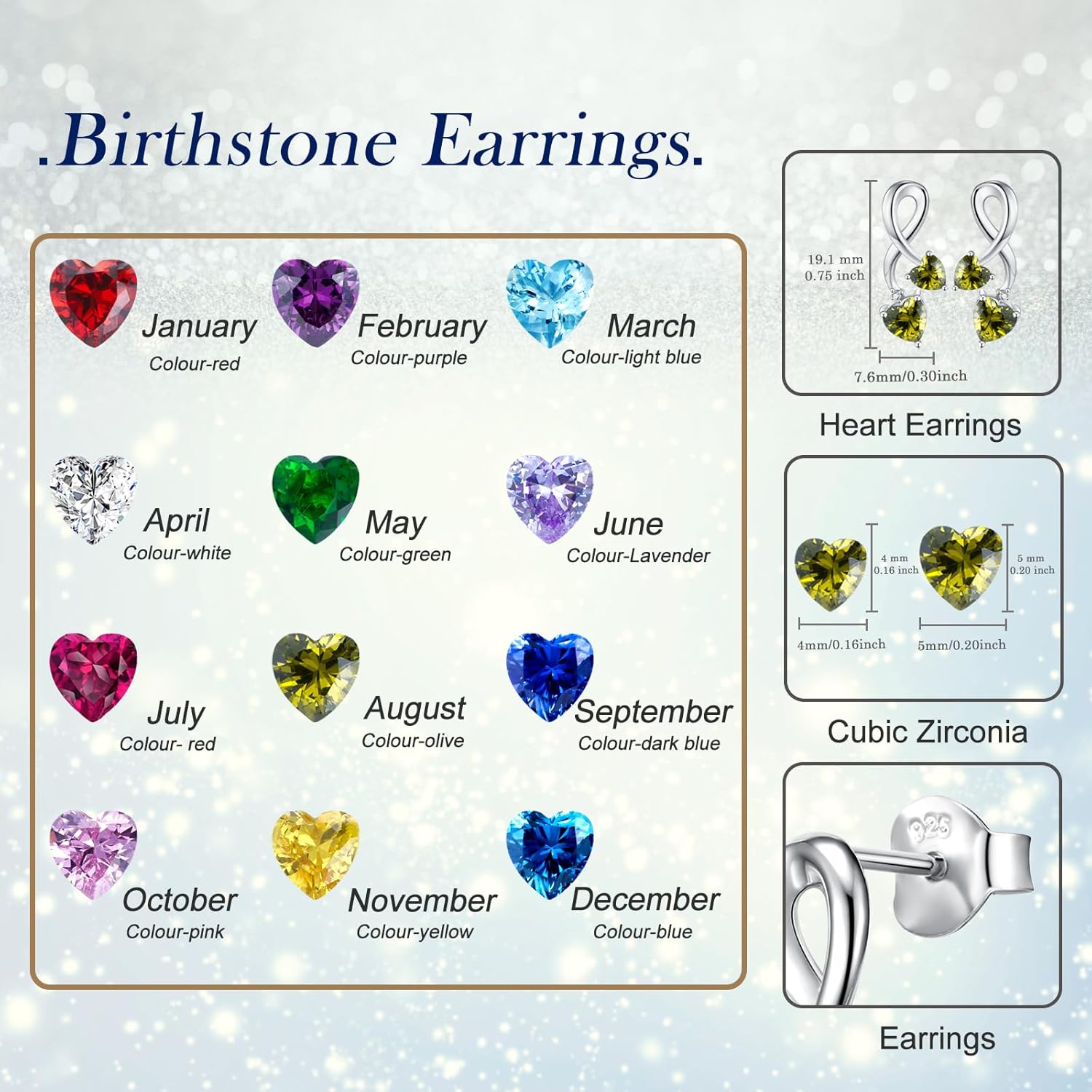 Earrings for Women, S925 Sterling Silver Birthstone Heart Studs Earring for Girlfriend Wife, Anniversary Birthday Christmas Valentines Mothers Day Gifts Jewelry for Womens Wife Her Mom - Image 2