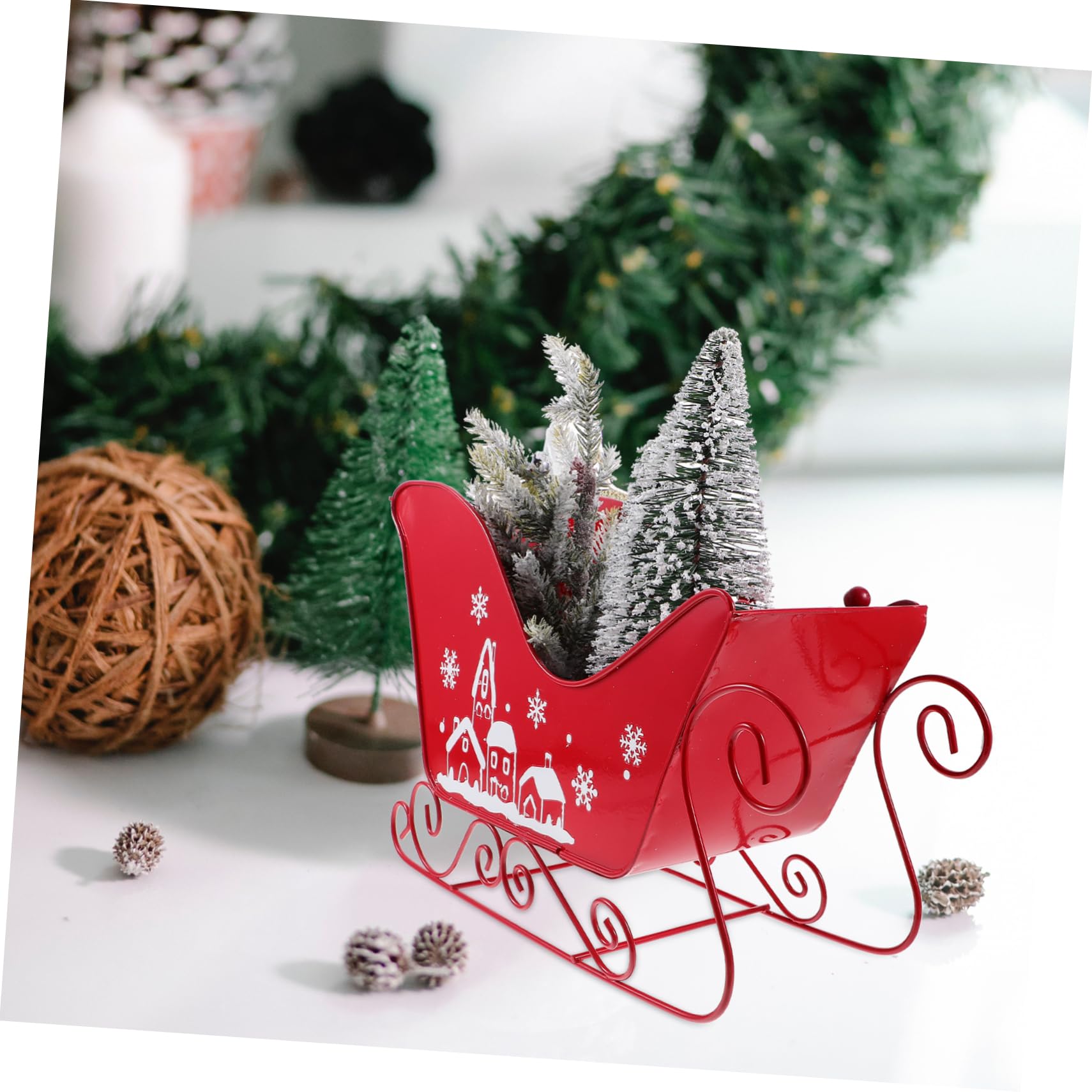 Trineo Decorativo Navideño Rojo de Escritorio en PVC y Hierro, Adorno Clásico para Fiesta de Navidad y Ocasiones Obsequios