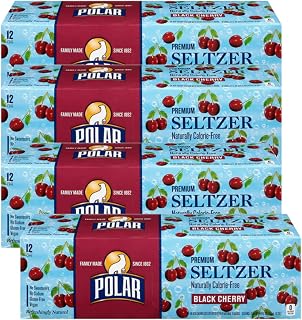 Polar Seltzer Water Black Cherry 100% Natural Sparkling Soda Beverage Soft Drink Cans - 4 Cases (48 Pack)