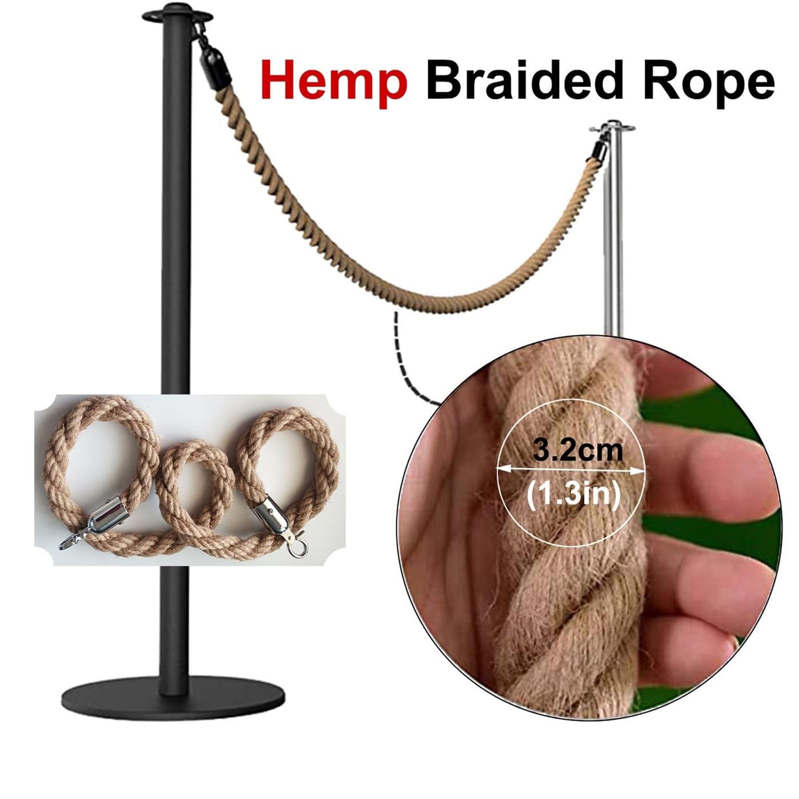 Czarna skręcona lina konopna Ber do kontroli tłumu - Liny do łóżka (0,9 m) - Slish Event Rope do kolejki i użytku na zewnątrz