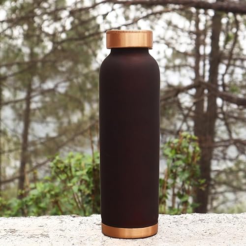 Miniatura 6 de HealthGoodsIn Botella de agua de cobre de 32.12 onzas líquidas, acabado negro mate, botella ayurvédica de cobre puro para agua potable, a prueba de