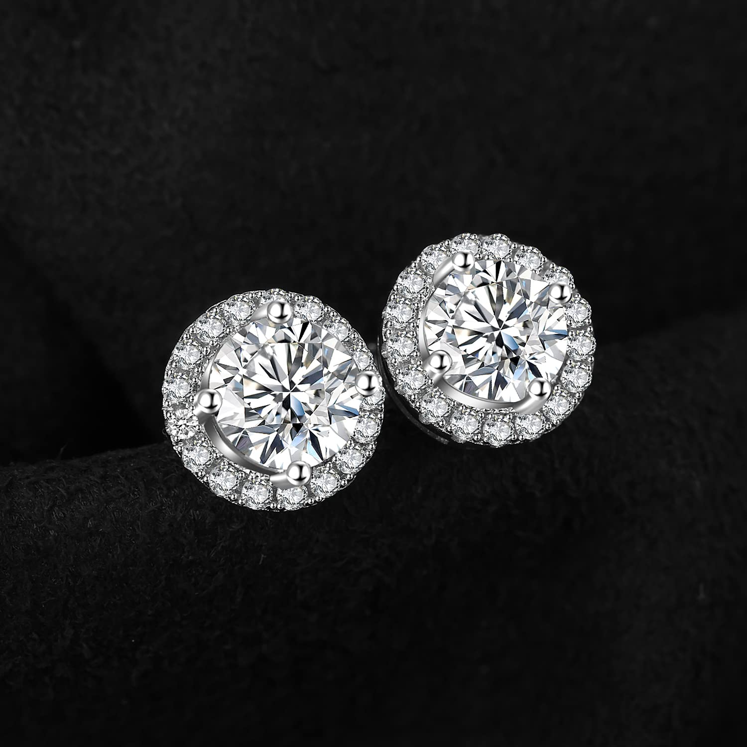 JewelryPalace Rund 1ct Moissanite Halo Ohrstecker Silber 925, Braut Schmuck Set, Ohrringe Silber Mädchen Edelstein, Ohrstecker Silber Silber Klein mit Stein Geschenk für Frauen Rosegold Gold
