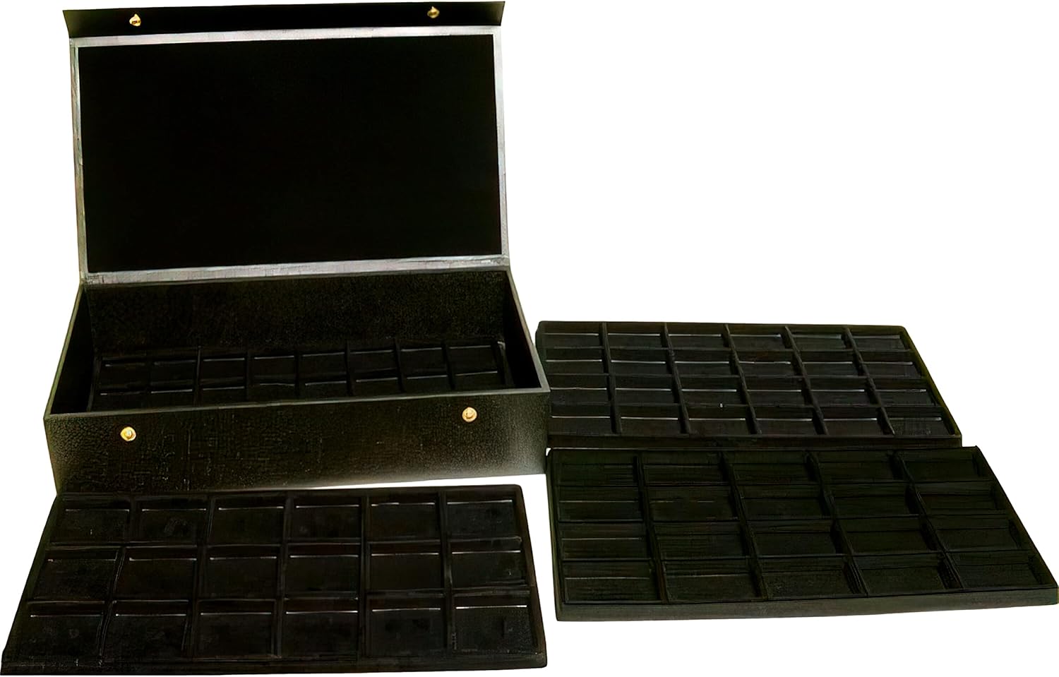 Travel Jewelry Display Case - Black Faux Leather Storage Tray With Lid