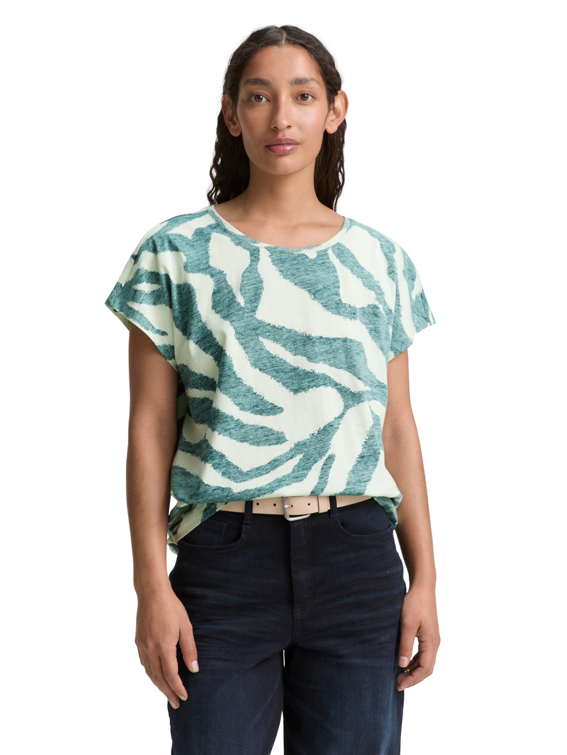 TOM TAILOR Women's T-Shirt with Inside-Out Print, 38147 - Inside Printed Teal Zebra, 3XL