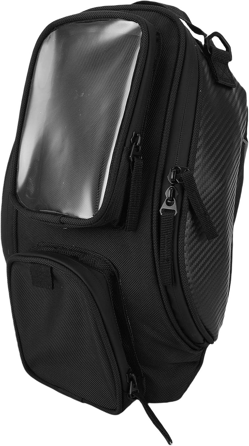 Motorcycle Tank Bag Magnetic Tank Bag Black Tank Pouch with Transparent Cellphone Pouch 1680D Ox Cloth Multiple Pockets Secure Magnet Belt for Most Motorcycles