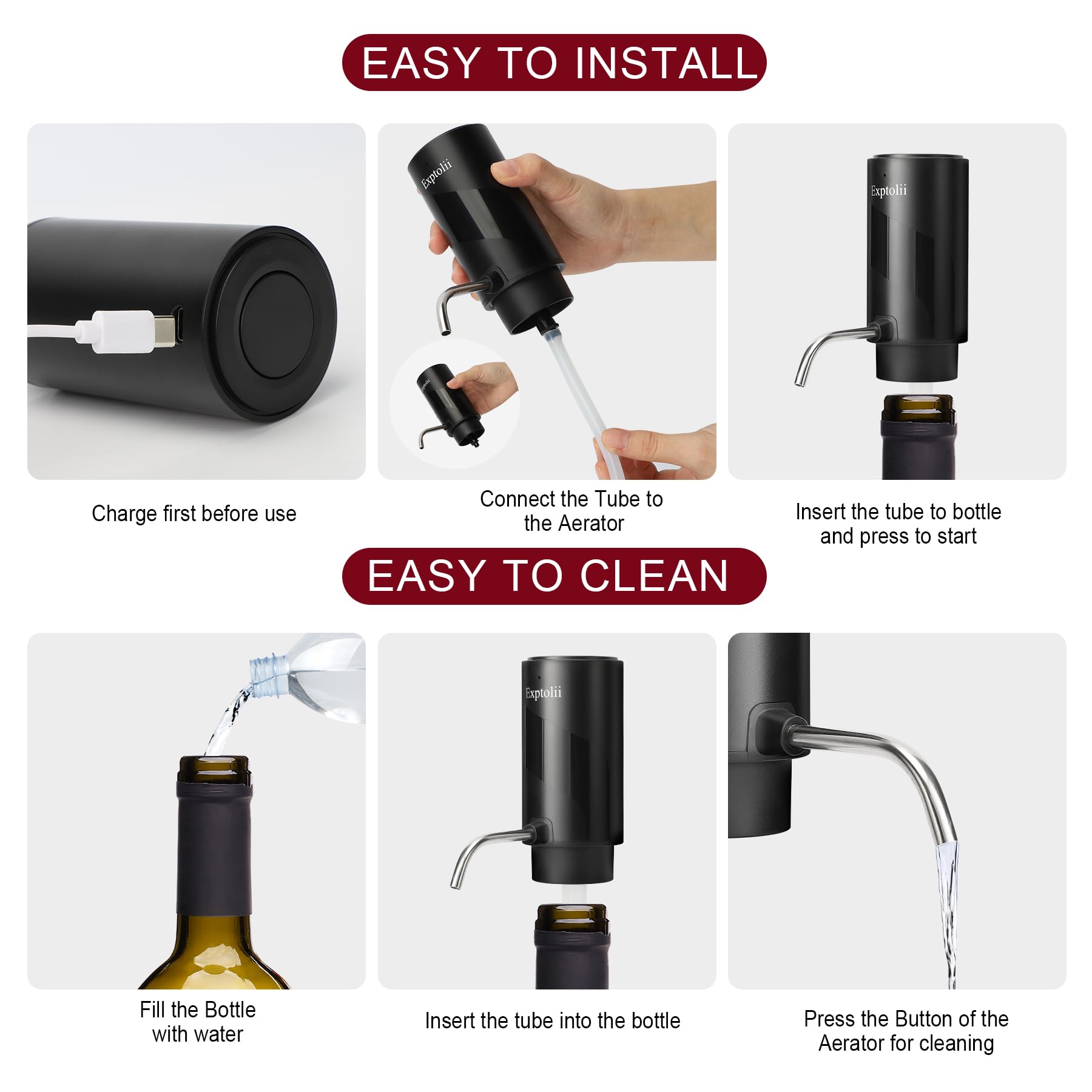 Electric Wine Aerator, Wine Decanter, Wine Dispenser, Wine Gift, Automatic One-Touch Wine Pourer Pump Wine Oxidizer for Red and White Wine Re-chargeable