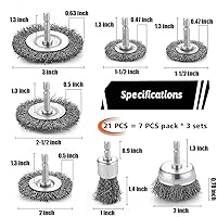 Vista 4 de Double Elite Cepillo de alambre para juego de 21 piezas, rueda de alambre abrasivo para taladro de vástago hexagonal de 1/4 pulgadas, cepillo