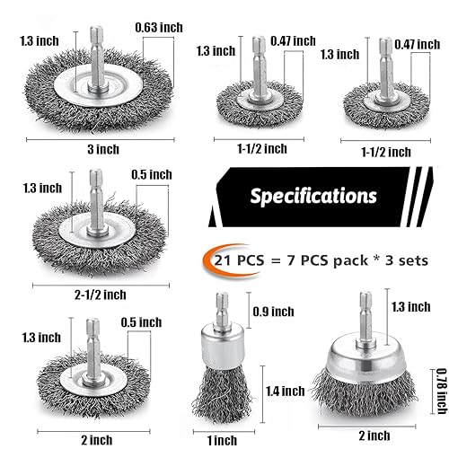 Miniatura 4 de Double Elite Cepillo de alambre para juego de 21 piezas, rueda de alambre abrasivo para taladro vástago hexagonal de 1/4 pulgadas, cepillo