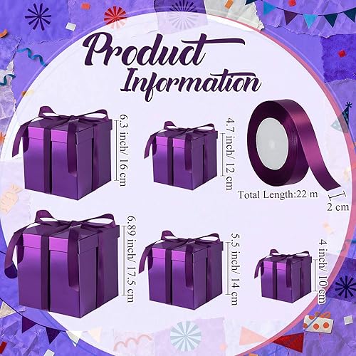 Vista 52 de Cholemy 5 cajas de regalo para Navidad con tapa y cinta, cajas de anidación cuadradas de tamaño mixto, cajas de envoltura de regalo, cajas 5