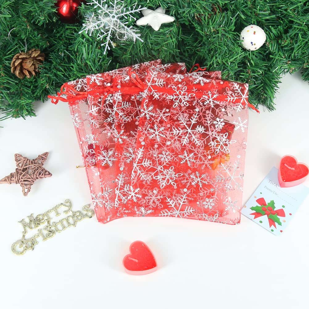 100 Stück Organzasäckchen Rot 13x18cm - Weihnachtliche Geschenkbeutel Mit Zugband