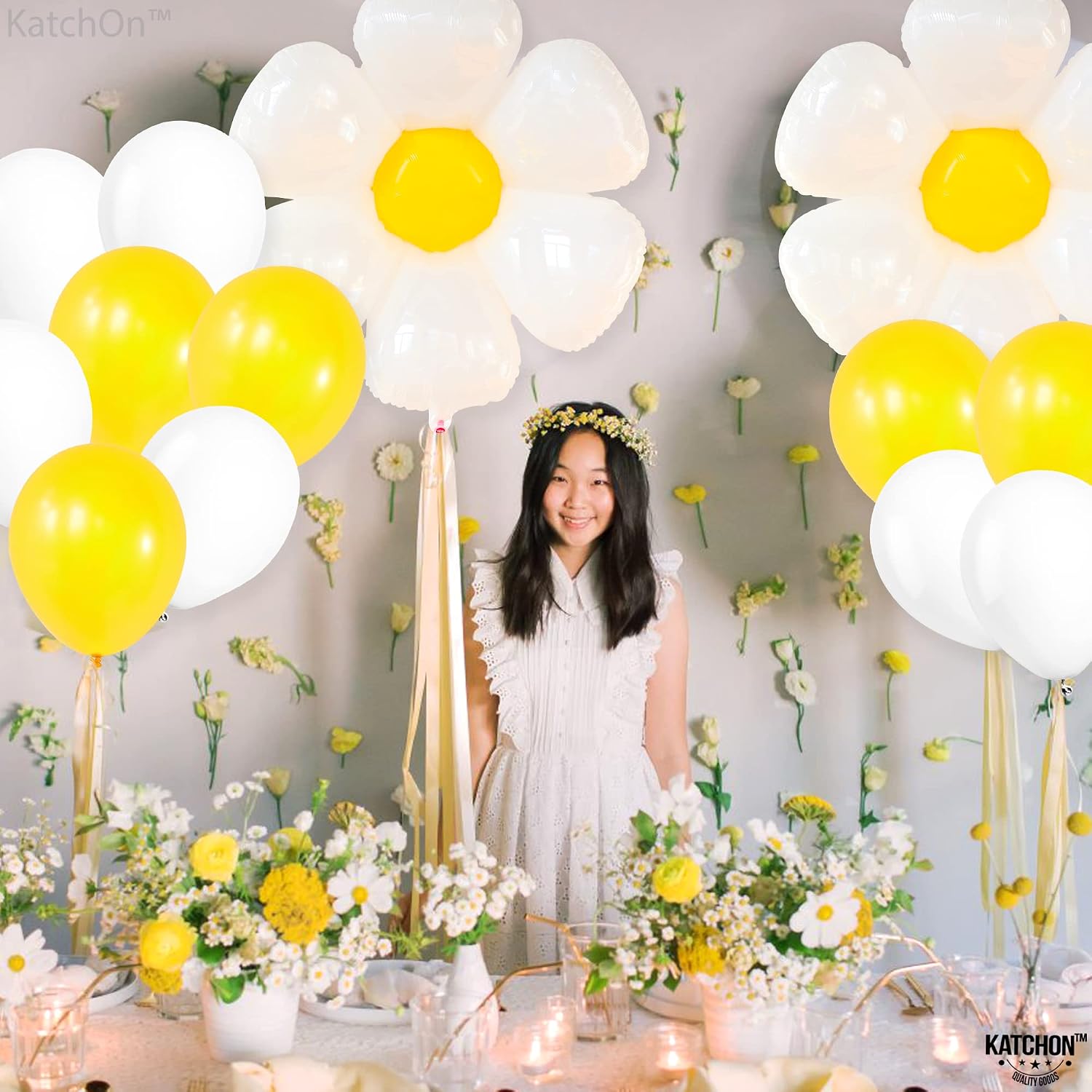 KatchOn, Huge Daisy Balloons Decoration Set - 30 Inch, Daisy Birthday Decorations | Groovy Balloons for Two Groovy Party Decorations, Daisy Party Decorations | Flower Balloon, Daisy Balloon Garland