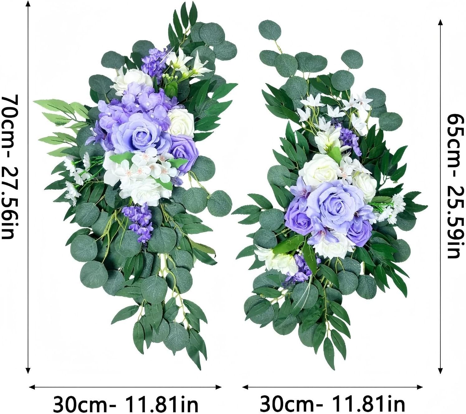 Petalivebioom Artificial Wedding Arch Flowers (Pack of 2), White Wedding Flowers for Wedding Welcome Ceremony Sign, Faux Floral Swags, Banquet and Reception Backdrop Floral Decoration (White & Purple)