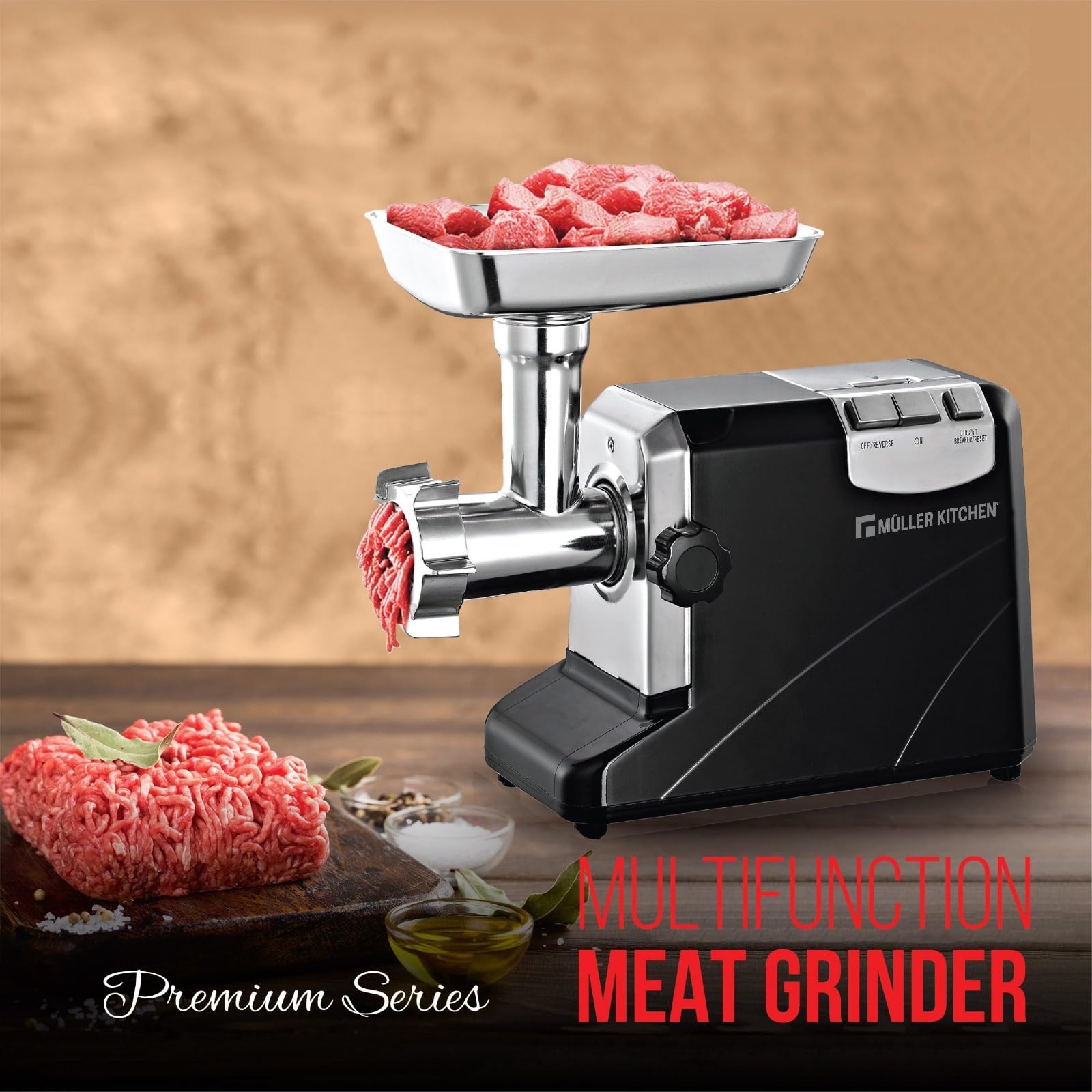 Müller Kitchen MK-6029 - Picadora de carne eléctrica (1800 W, cuerpo de la amoladora de aluminio)