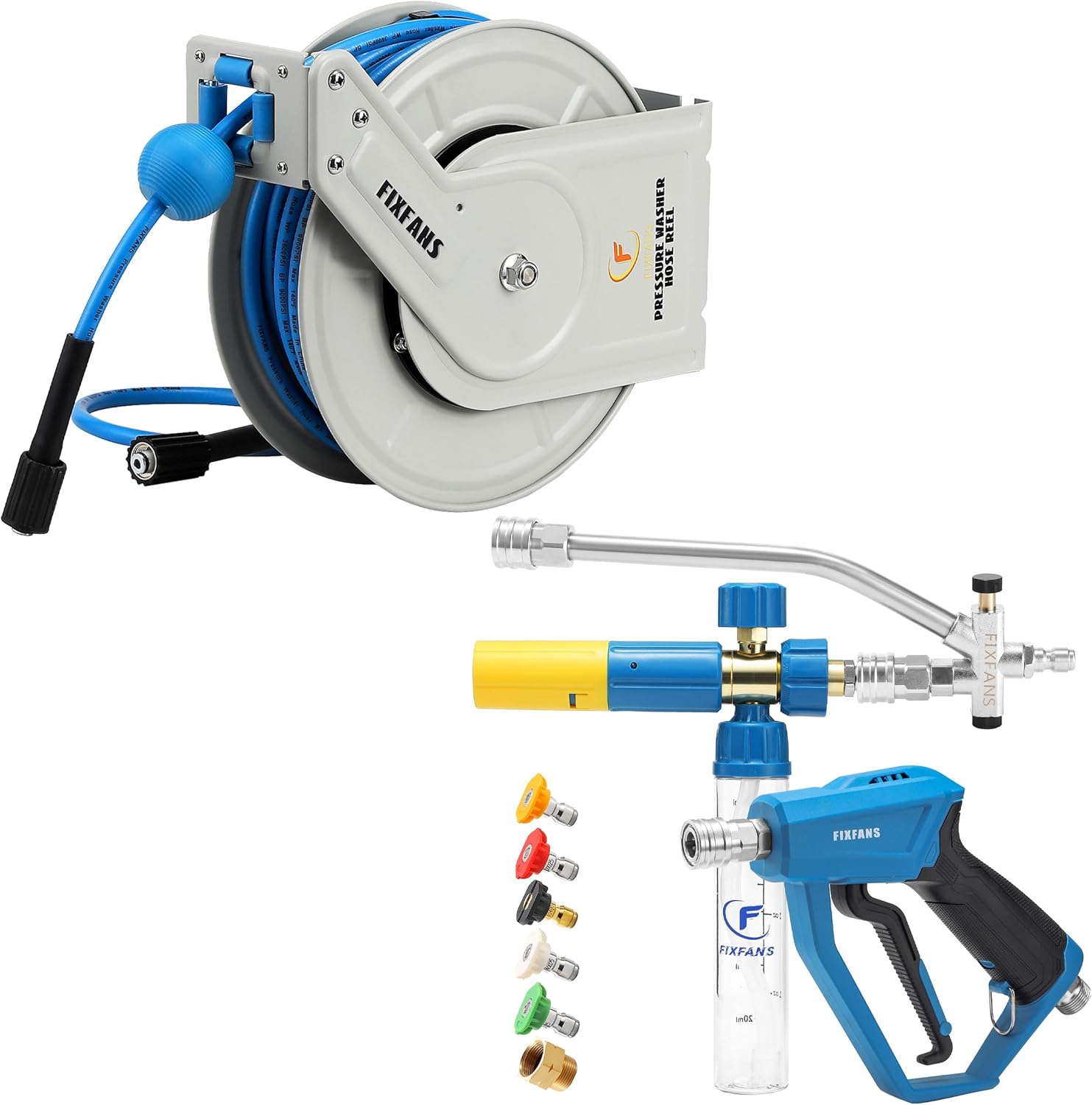 Pressure Washer Hose Reel with Hose, Pressure Washer Gun with Mini Foam Cannon