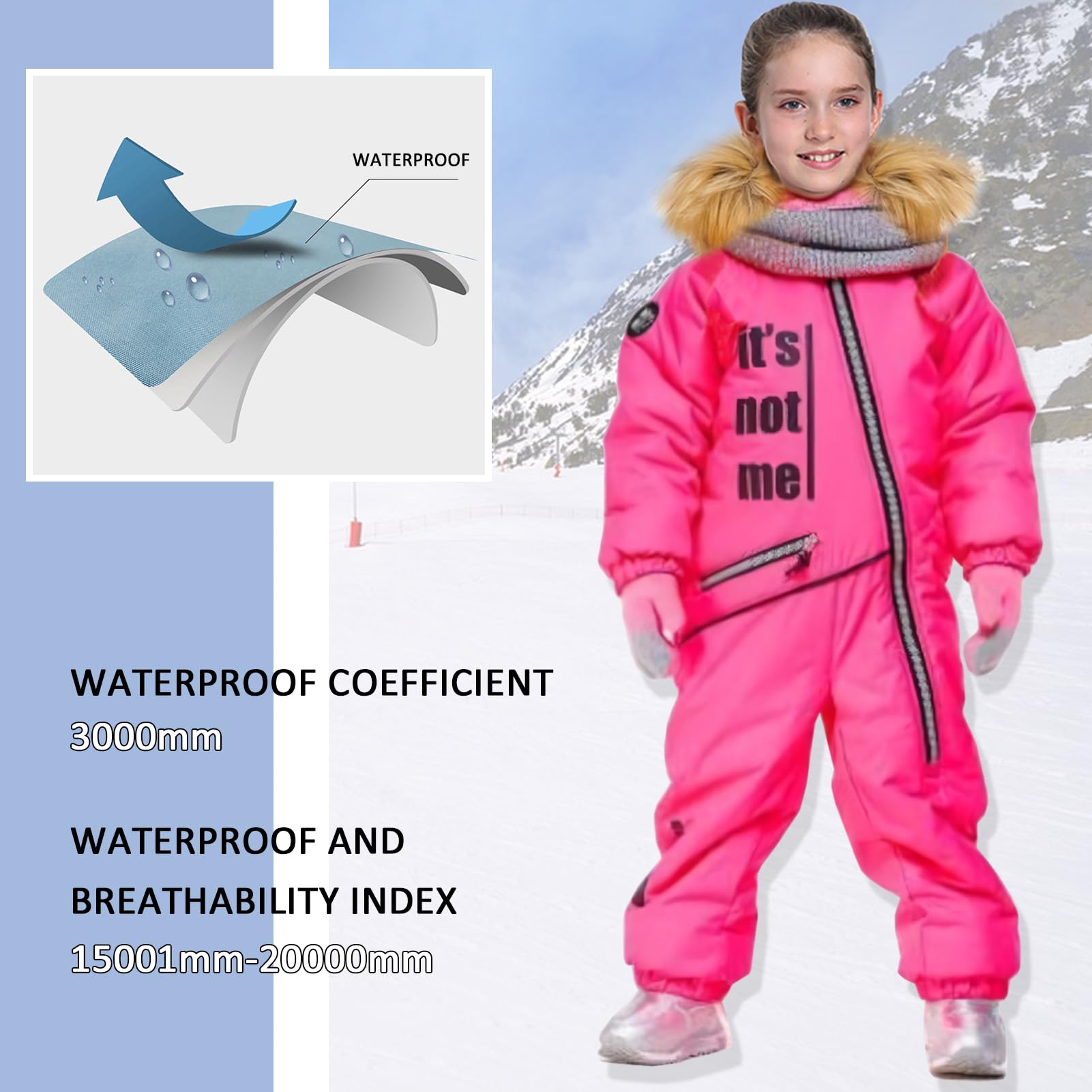 Kinder Skianzug Jungen Schneeanzug Mädchen Winddicht Wasserdicht Snowsuit mit Kapuze Outfit Skifahren