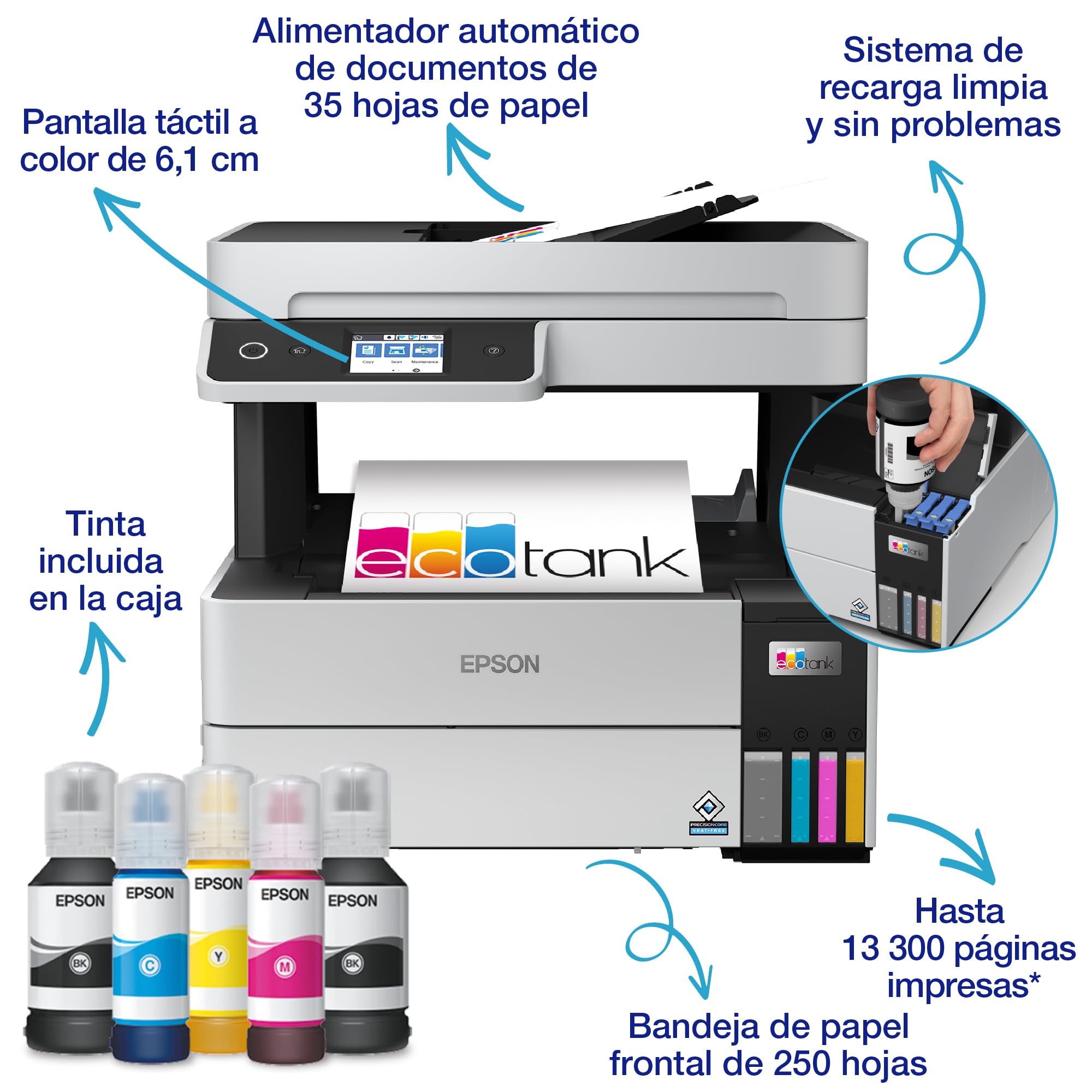 Impresora multifunción EcoTank ET-5150 A4 con depósito de tinta, conexión Wi-Fi