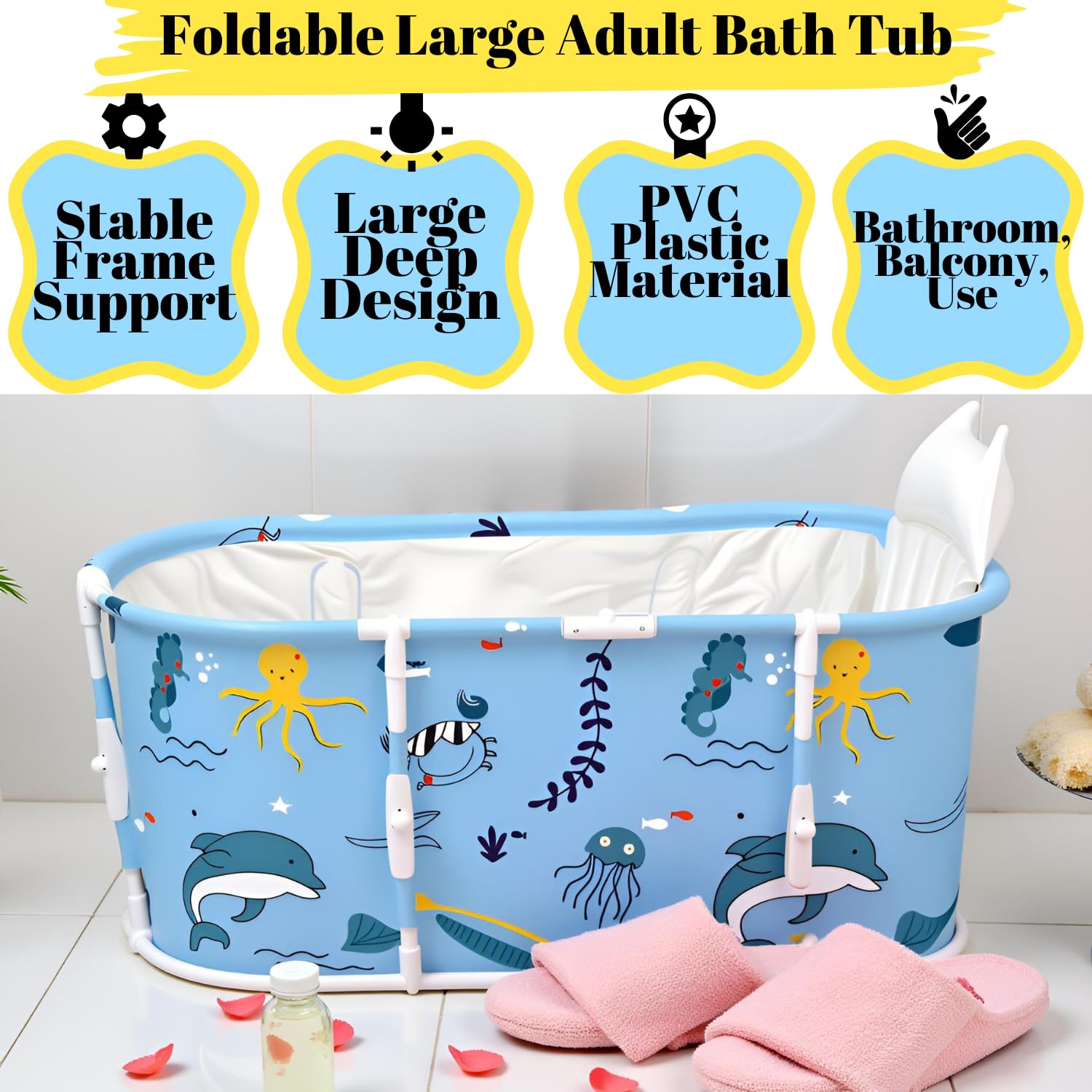 Valajogi Bath tub for adult for bathroom Tub for Home SPA, Maintains Hot & Cold Temperature, Thickened Layer for Hot and ice bath tub for adults, Family Size portable bathtub for adults (Fish) 3