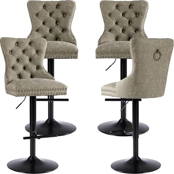 Olive Modern Swivel Bar Stools Set of 4, PU Counter Height Bar Stools for Kitchen Island, Adjustable Bar Chairs Barstools, Tufted Back, Metal Base, Sillas para Barra de Cocina Sage Green, 4 Pcs