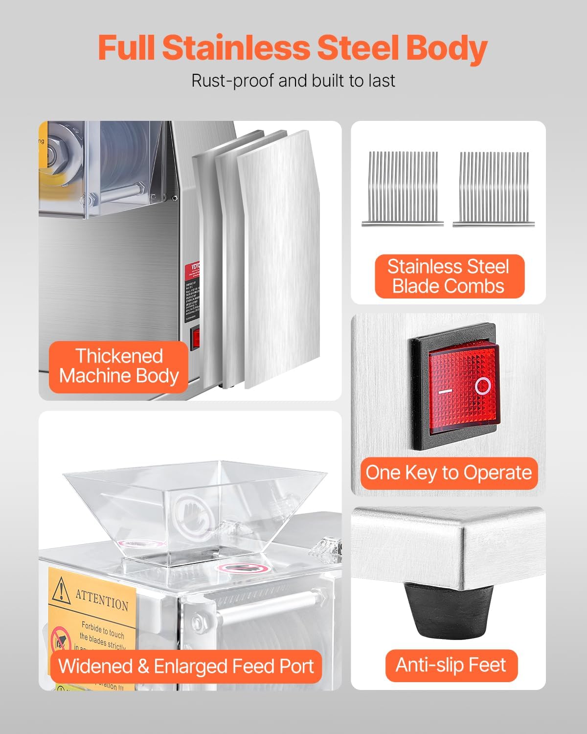 VEVOR 850W Meat Slicer, Commercial Meat Cutting Machine, Stainless Steel, 5 mm Thickness, Detachable Blades, Electric Food Slicer for Home Kitchen Restaurant Supermarket