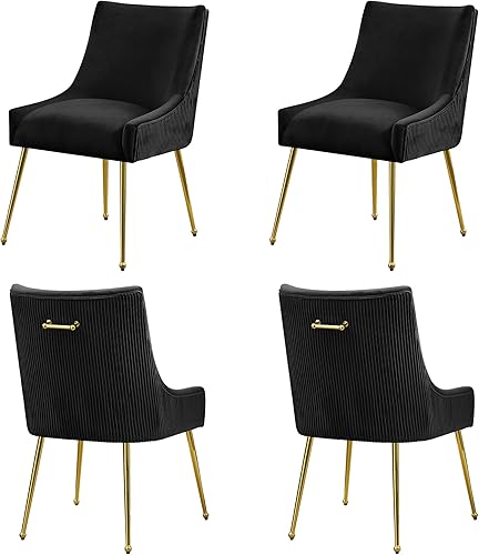 Miniatura 24 de Juego de 2 sillas de comedor de terciopelo, patas doradas, sillas decorativas tapizadas de terciopelo, diseño de respaldo plisado y asa dorada, Gris