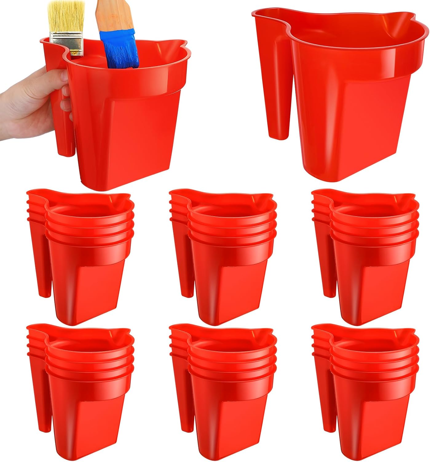 Geelin 24 Pieces Paint Cup Holds 17 oz of Stain, Paint Pail Varnish Bucket Container with Brush Holder and Easy Pour Mixing Cup Container for Trim Work, Touch-ups (Red)