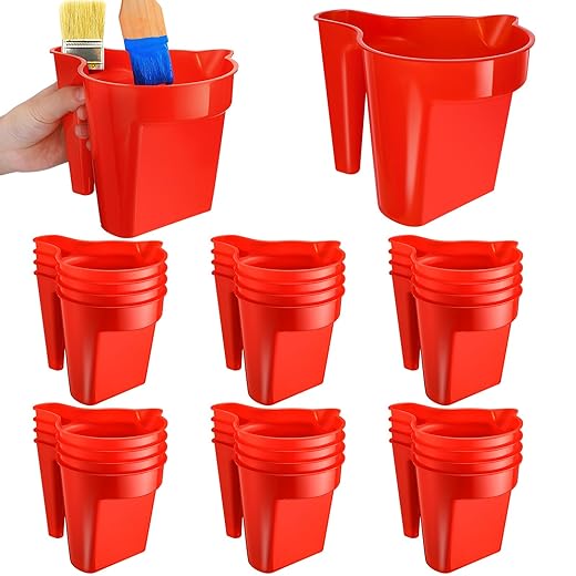 Geelin 24 Pieces Paint Cup Holds 17 oz of Stain, Paint Pail Varnish Bucket Container with Brush Holder and Easy Pour Mixing Cup Container for Trim Work, Touch-ups (Red)