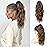 FLUFYMOOZ Ponytail Extension, 18 Inch Claw Clip Ponytail Extension, Wavy Curly Claw Clip in Ponytail Hair Extensions, Fake Ponytail Synthetic Hairpiece(Medium Brown with Medium Auburn)