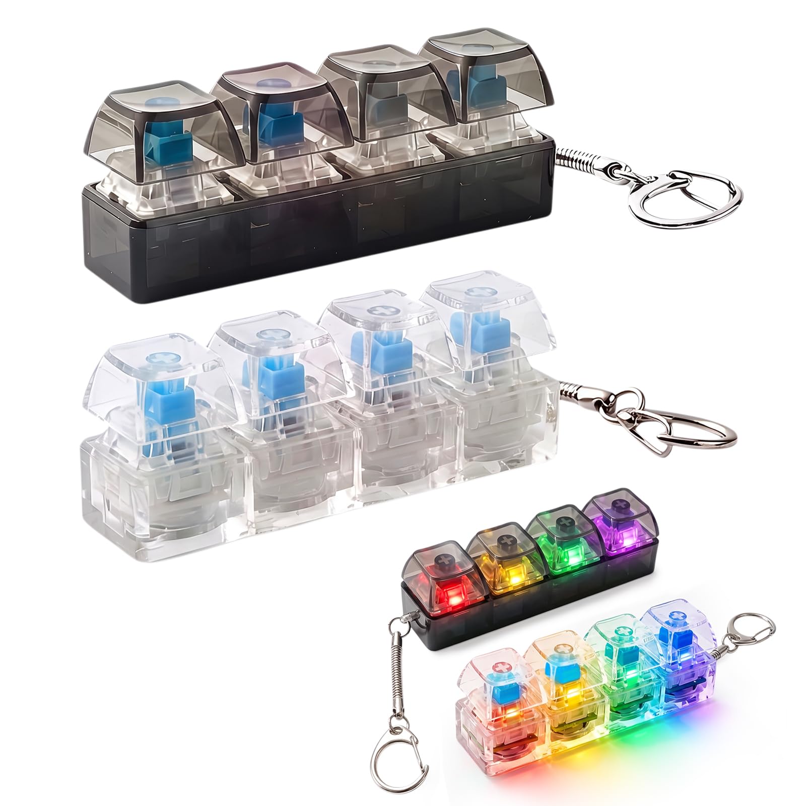 Ruiunchu 2 Pcs Clicker Keyboard Fidget Toy 4 Buttons with Keychain