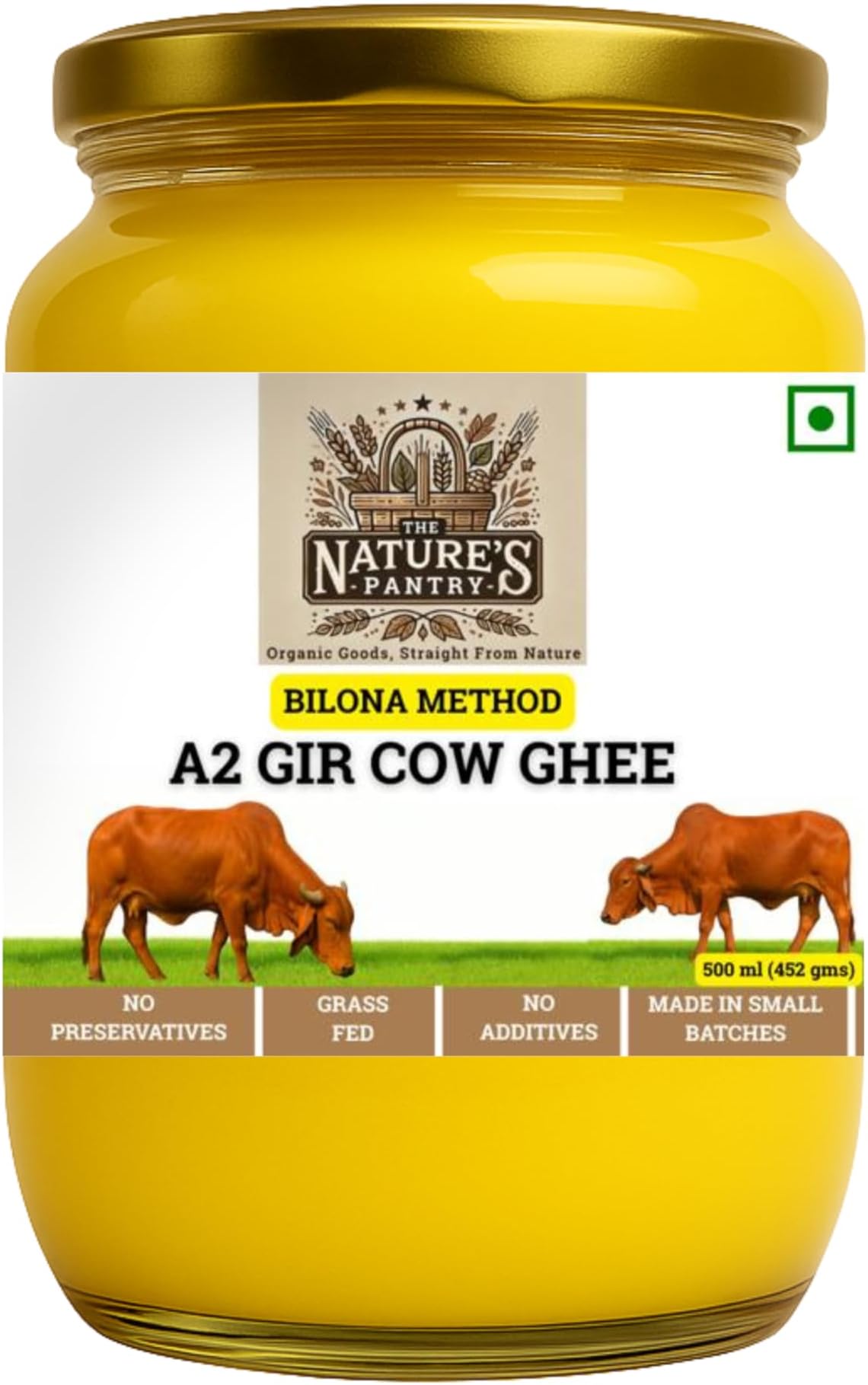 A2 Gir Cow Ghee | Vedic Bilona Method | Traditionally Hand-Churned | Pure & Premium Desi Ghee | Natural Lactose & Gluten Free | NABL Lab Tested | Mason Jar (500 g)