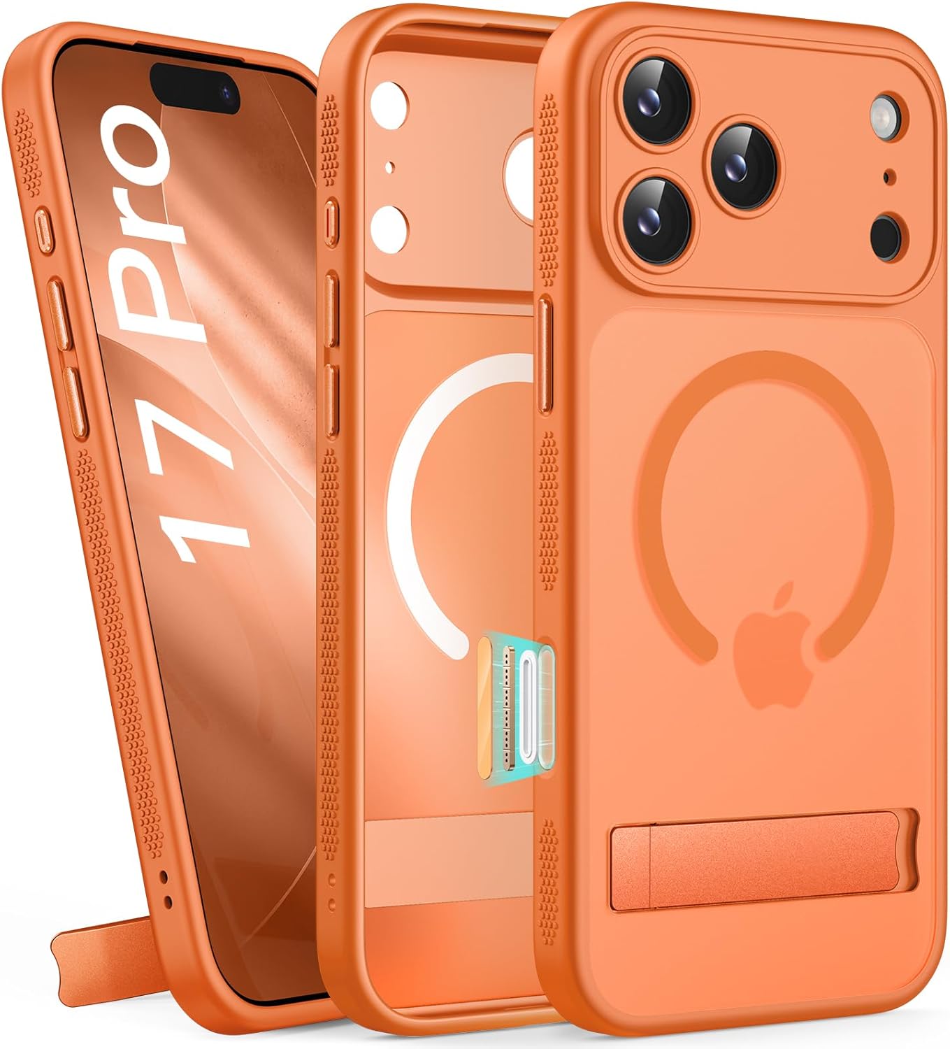 for iPhone 17 Pro Case Magnetic with Stand, Camera Control Button, Full Lens Protection, Compatible with MagSafe, Military Grade, Translucent Thin Women Men Hard Case for iPhone 17 Pro, Orange Orange iPhone 17 Pro, 6.3"
