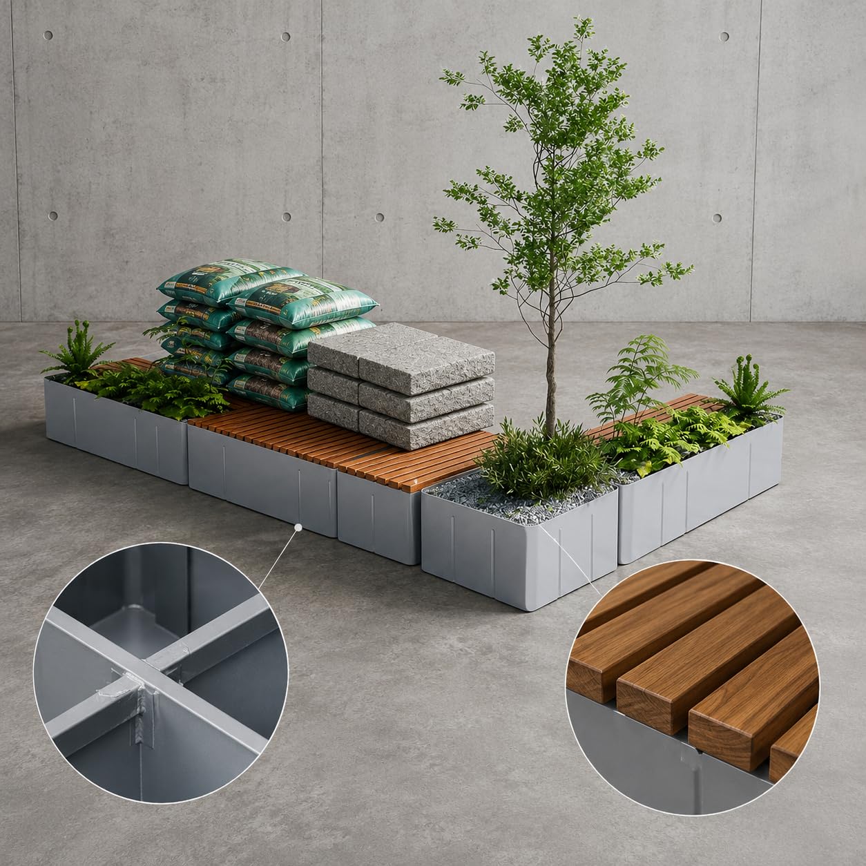 Fioriera da Esterno in Metallo Classica, 120x40x45 cm | metallo resistente, uso esterno, design antico, combinabile, ferro, da Balcone