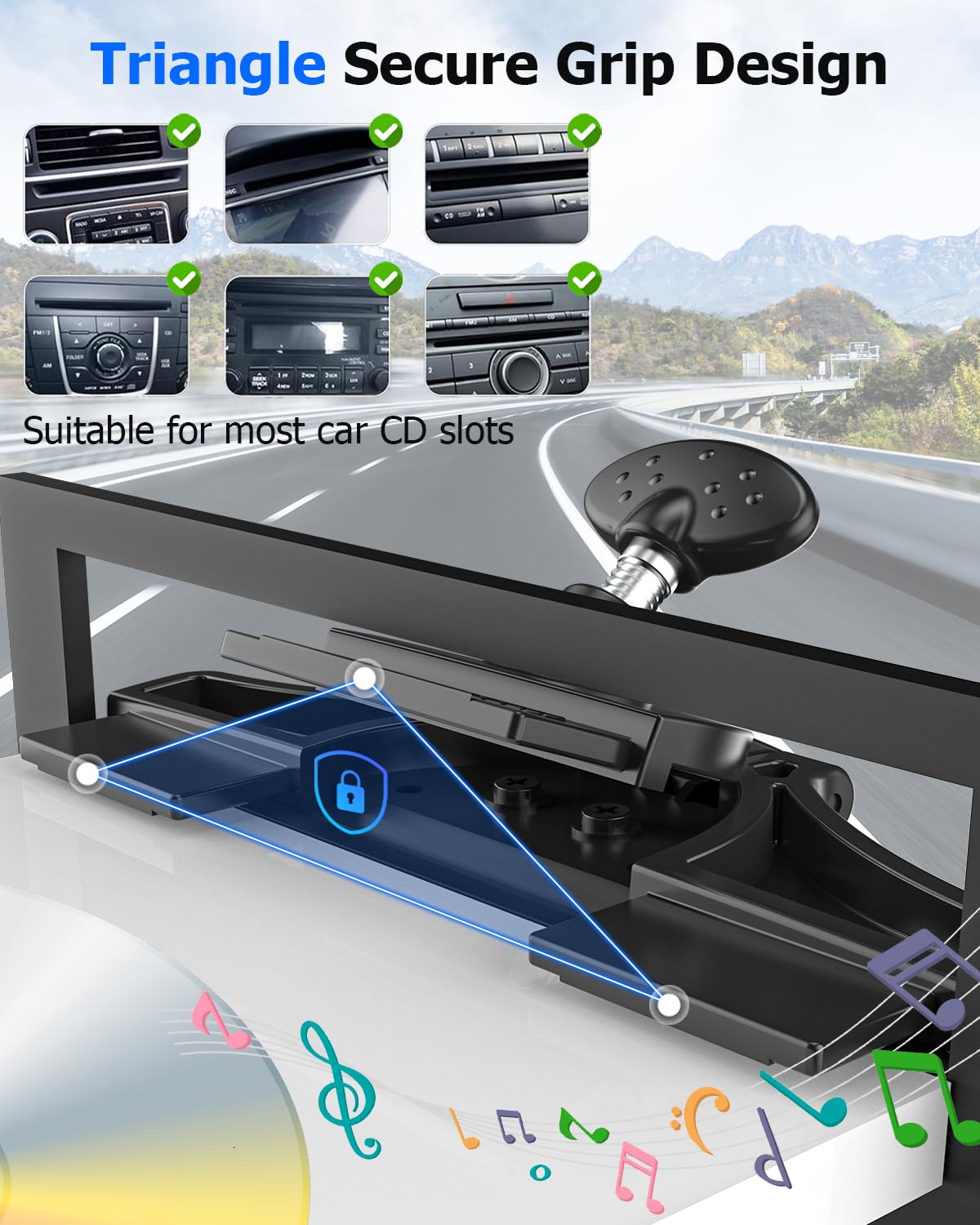 Oilcan Samochodowy uchwyt na tablet CD uchwyt na telefon, stojak na tablet CD z regulowanym zaciskiem, uchwyt na tablet CD do iPada Mini Air Pro, iPhone, Samsung Tab, Lenovo, Huawei (4-12,9 cala)