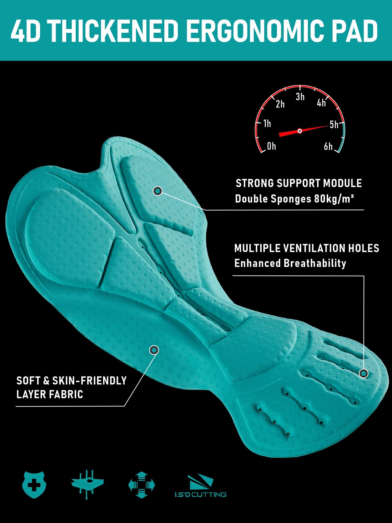 Przewalski Pantalones Cortos de Ciclismo para Hombre, Pantalones de Ciclismo 3/4 Acolchados 4D, Mallas de Ciclismo para Hombre | Transpirable elástico en 4 direcciones, almohadilla 4D en capas, pinzas de silicona para las piernas y detalles de poca luz