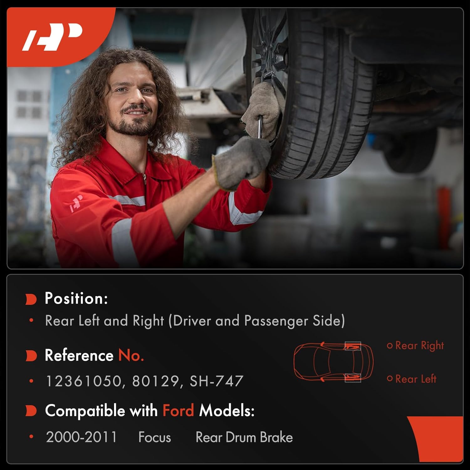 A-Premium 9.41 inch (238.90mm) Rear Brake Drums + Ceramic Shoes Set Compatible with Select Ford Models - Focus 2000-2011, 6-PC Set