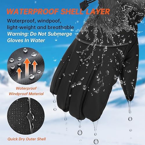 Miniatura 3 de Guantes de invierno para hombres y mujeres, impermeables, resistentes al viento, antideslizantes, con 10 dedos para pantalla táctil, con forro