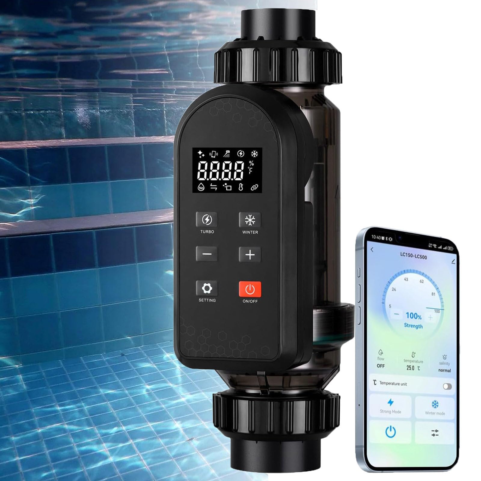 Système d'Électrolyse Au Sel pour Piscines, Générateur De Chlore Au Sel De Grande Capacité, Électrolyseur Au Sel avec Panneau Numérique Intelligent,withAPPcontrol-50g/h(40K~60K)