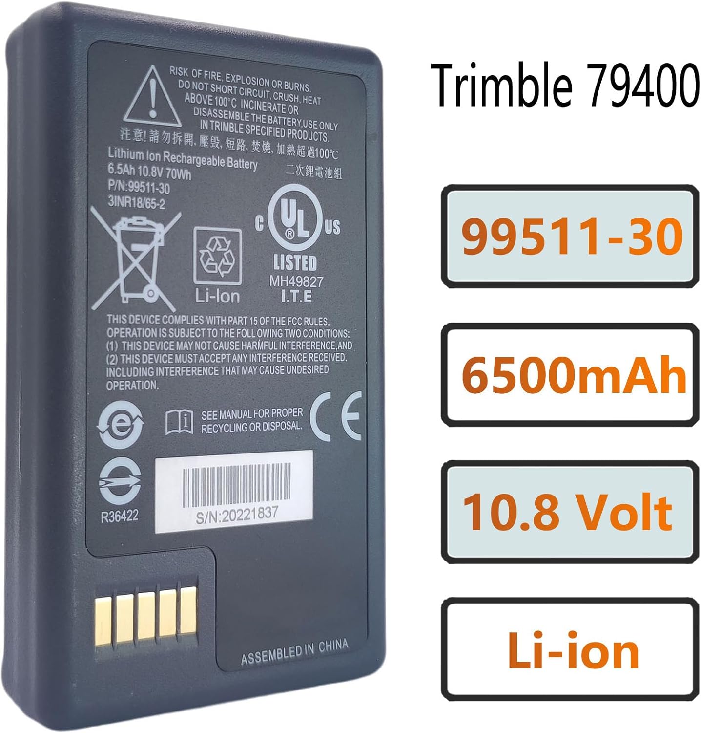 (Pack of 2) 99511-30 79400 6.5Ah 10.8V Li-ion Rechargeable Battery for Trimble 79400 Total Station Battery, for Trimble S3 S5 S6 S7 S8 Total Station