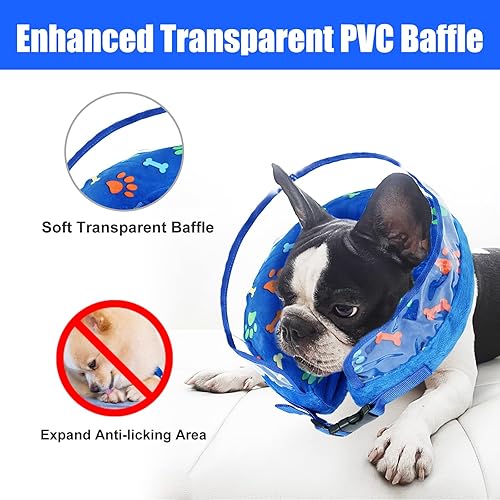 Miniatura 5 de Crazy Felix Cono inflable para perros pequeños, medianos y grandes, cono suave para recuperación poscirugía con hebilla ajustable y bonito patrón,