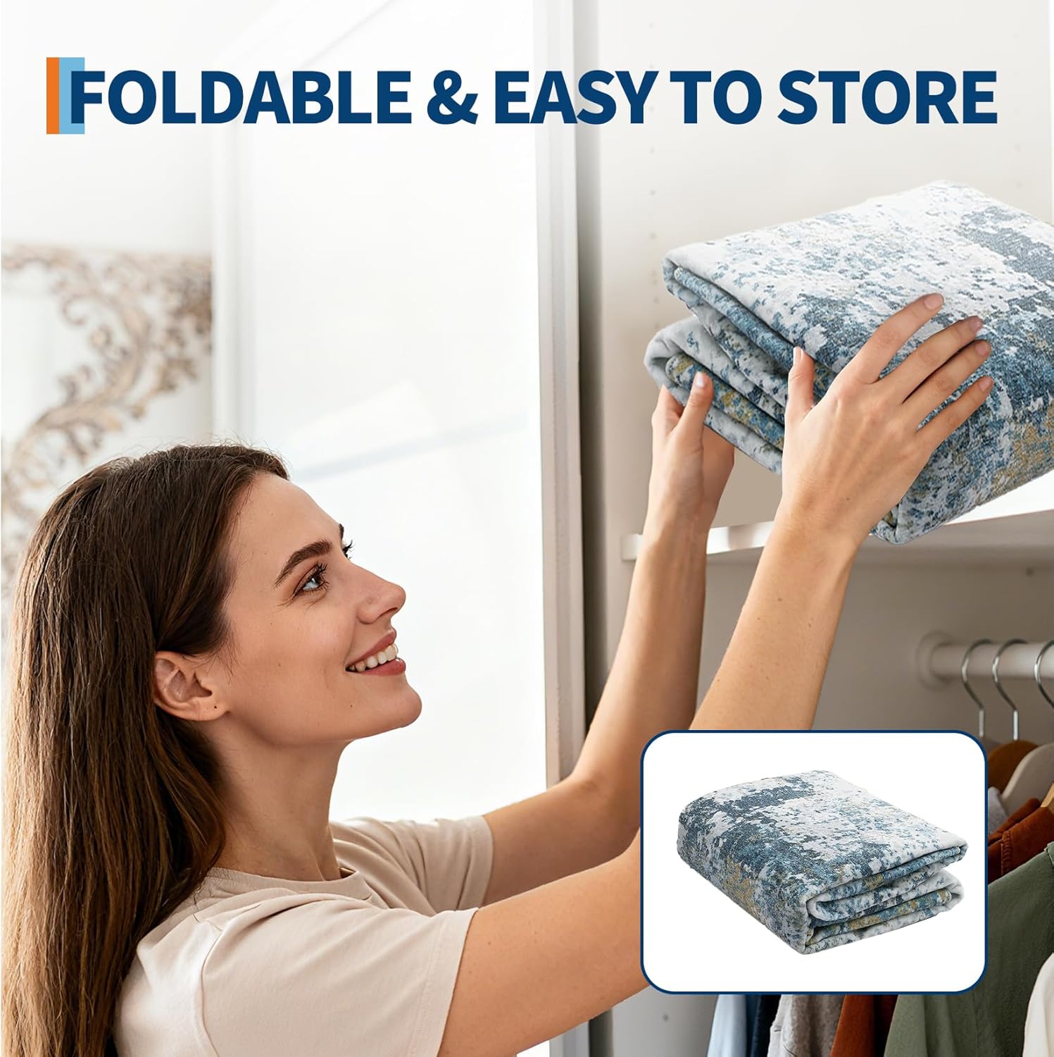 GarveeHome Modern Abstract Runner Rug - 2x6 Washable Carpet Runner for Hallways Non Skid Laundry Room Rug, Soft Non Slip Indoor Throw Runner for Kitchen Bedroom Bathroom, Blue Yellow