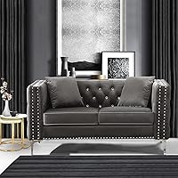 Vista 21 de mikibama Juego de 2 sofás de terciopelo para sala de estar, 2 sofás de 3 plazas con botones, modernos sofás tapizados de 3 asientos con adornos