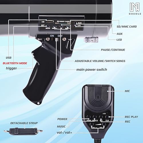 Miniatura 2 de Altavoz Megáfono Bullhorn Profesional Bluetooth de 50 Vatios con Batería Recargable y Correa Portátil - Sirena y Grabación - Entrada USBSDAUX - para
