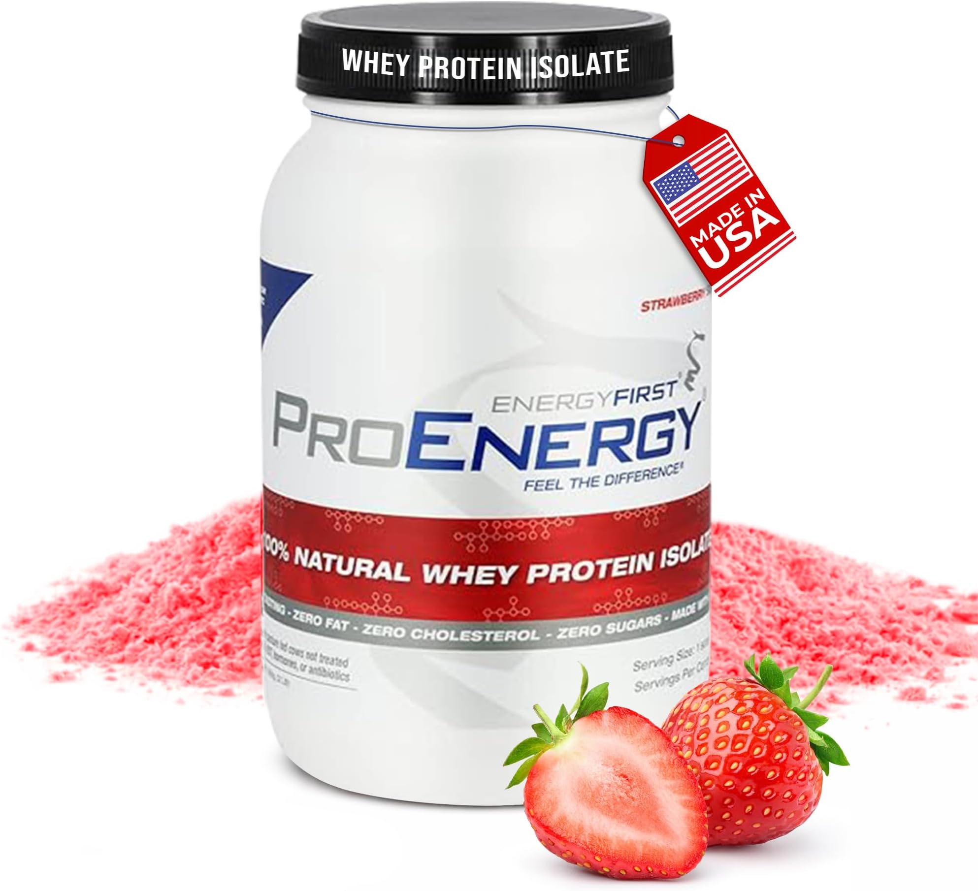 EnergyFirst Grass-Fed Strawberry Whey Protein Isolate (2lb), High-Protein Shake for Meal Replacement & Recovery, Non-GMO, Gluten-Free, 37 Servings